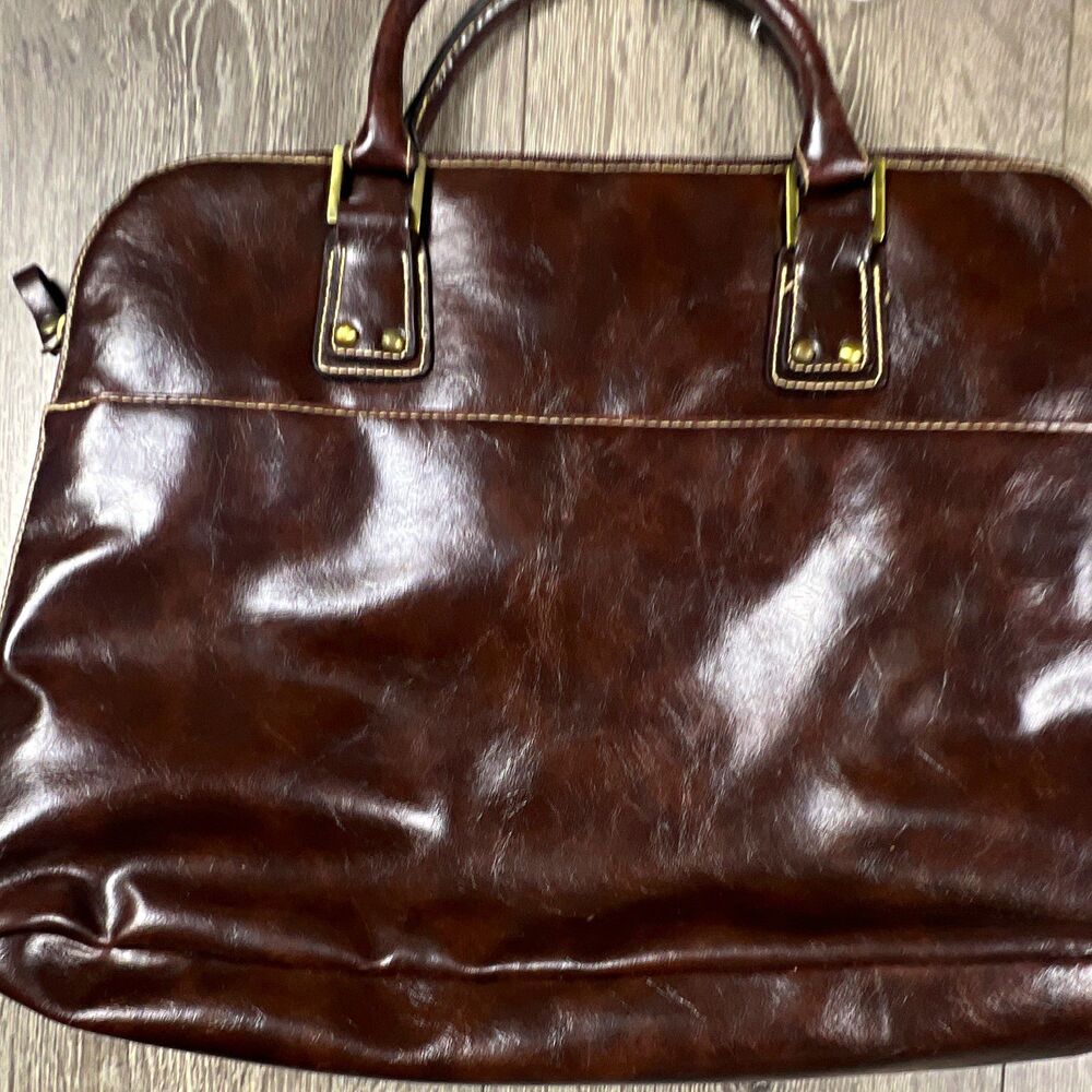 Worthington Brown Men's Zip Briefcase/Document Case Inner Pockets Double Handles